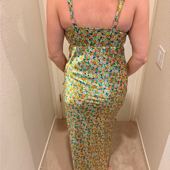 a new day Green Multi Floral Satin Slip Maxi Dress with Lace Trim - Picture 2 of 2